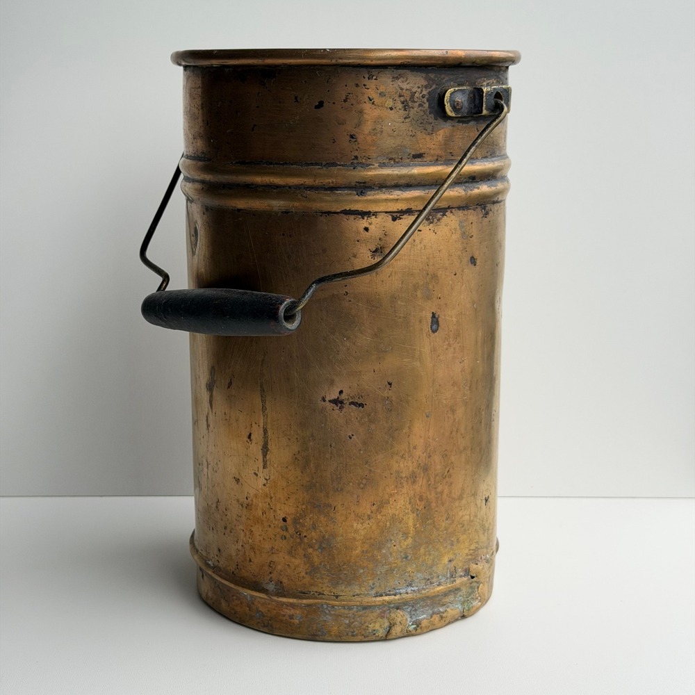 Antique Brass Milk Can Bucket Patina Rustic Farmhouse Old World 12" Hand Crafted